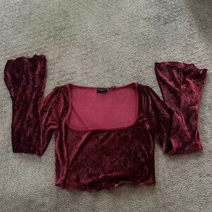 Urban Outfitters Red Velvet Crop Blouse Long Sleeve